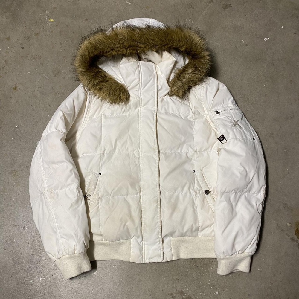 Canada Goose White Puffer Jacket with Fur Trim